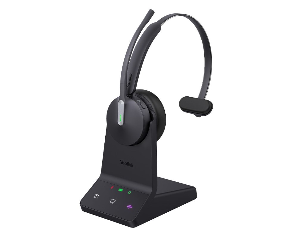Yealink WH64 Mono Teams DECT & Bluetooth Wireless Headset with 3-Mic Noise Cancellation, Busylight, Charging Stand & Carrying Bag