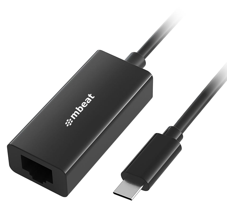 mbeat USB-C to Gigabit Ethernet Adapter – High Speed 1000Mbps RJ45 Network Connector, Plug-and-Play, Compact Lightweight Design, Black