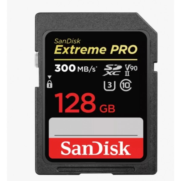 SanDisk 128GB Extreme PRO SDXC UHS-II Memory Card - 300MB/s Read, 260MB/s Write, V90 U3, Durable with Lifetime Warranty